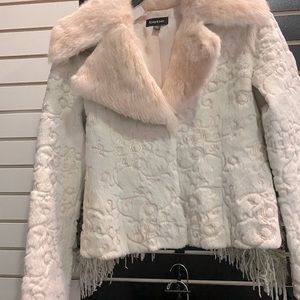 COPY - Rabbit fur jacket genuine pink rabbit collar white rabbit embroidered de…